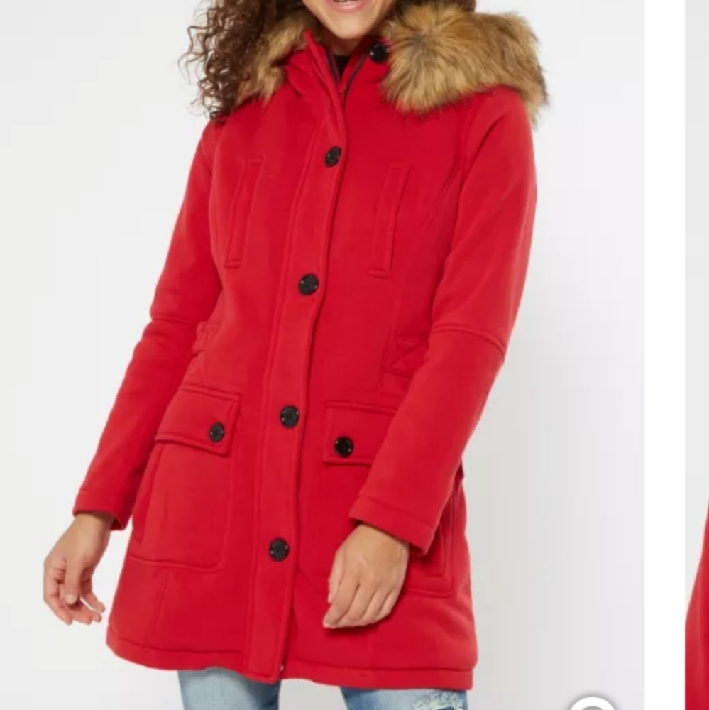 Faux Fur Hooded Fleece Coat